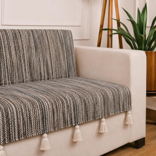 Image of STITCHNEST 'Nomad Weave Collection' 1 Seater Sofa Cover - Full Coverage| Elegant Jacquard Fabric, Decorative Tassels, Washable & Durable for Modern Living50