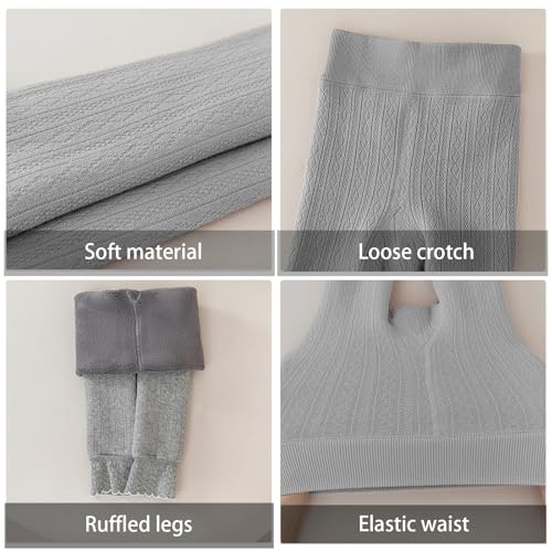 Girls Fleece Lined Leggings Pants Thick Warm Winter Toddler Girls Leggings with Cute Ruffles Tights2