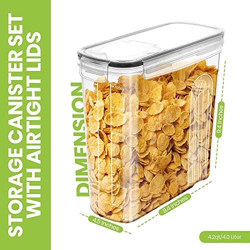 KICHLY Cereal & Dry Food Storage Container (Set of 4) – BPA Free Plastic – Airtight Kitchen Storage Containers – Cereal Dispenser for Kitchen & Pantry