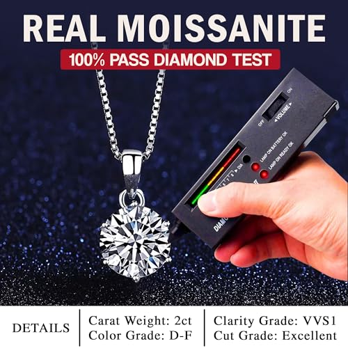 2 Carat Moissanite Necklace for Women – GRA Certified Diamond Pendant, 925 Sterling Silver Round Cut VVS1/D, Elegant Jewelry Gift for Girlfriend, Anniversary, Birthday, Valentine’s, christmas2