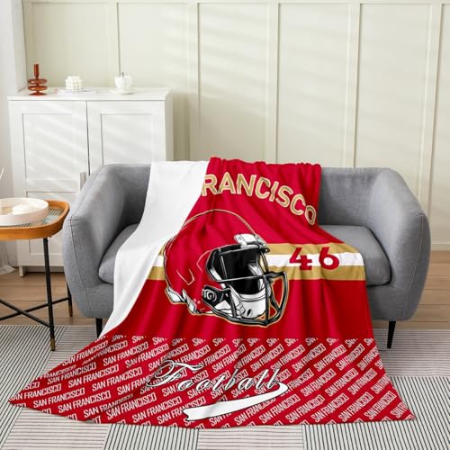 Feelyou Football Fleece Throw Blanket San Francisco Flannel Blanket Plush Fuzzy Football City for Bed Couch Chair Living Room Sports Games Twin 60x80 Bedroom Decor