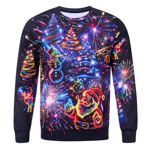 RAISEVERN Christmas Sweater Herren Männer Coole 3D Druck Neon...