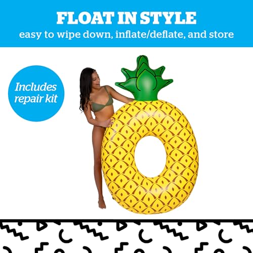 BigMouth Inc Giant Pineapple PooI FIoat, Fun InfIatable Fruit Floatie, Vinyl Summer Ring Tube for Swimming Pool, Patch Kit Included