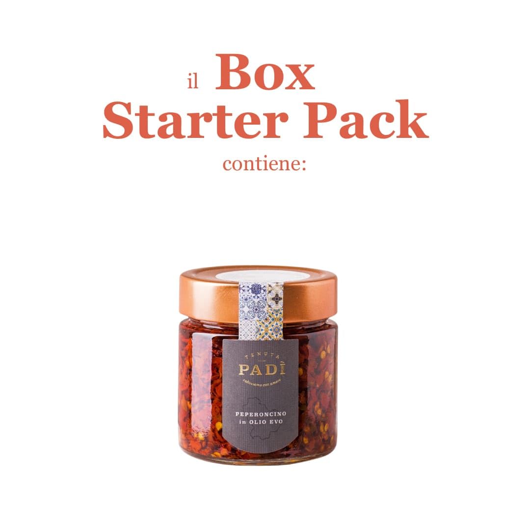 Tenuta Padì Peperone Crusco di Senise Igp Box Starter Pack | Peperoni Cruschi da friggere, già fritti in olio Extravergine di Oliva, Pasta, Polvere di Zafaran, Confettura e Peperoncino Lucano.