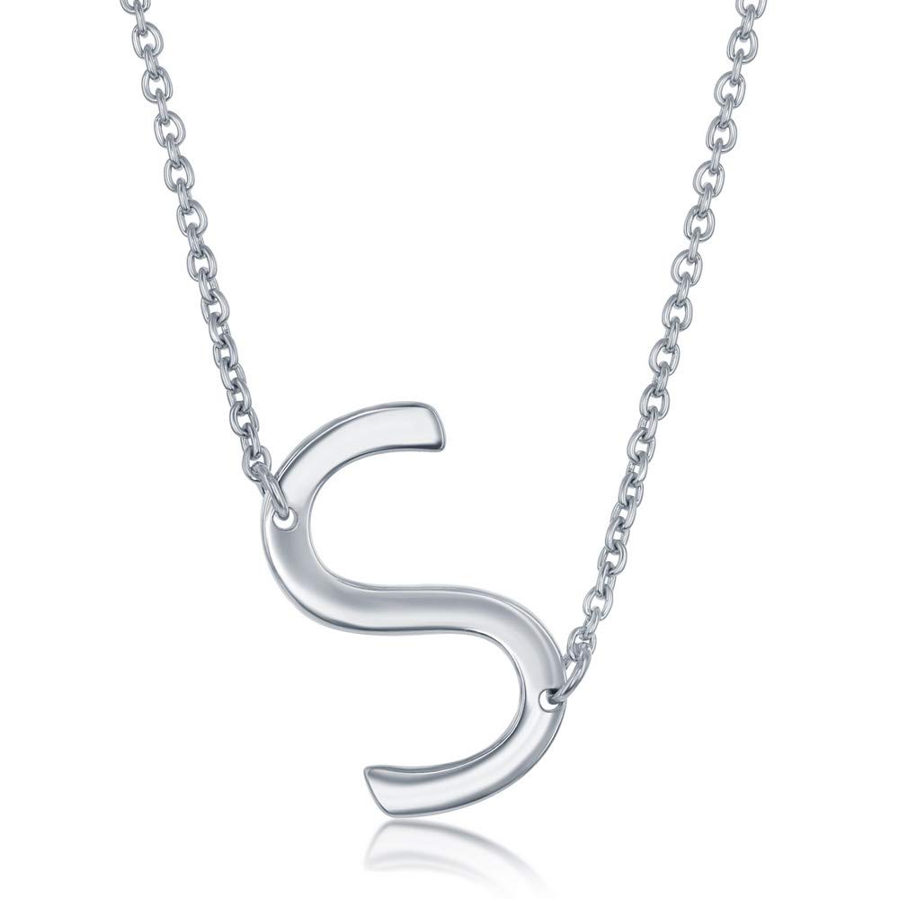 BEAUX BIJOUXSterling Silver Sideways Initial Necklace A-Z Pendant Letter Necklace for Women