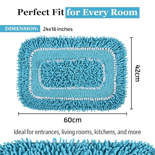 Image of Kuber Industries 24x16 Inches Durable Super Soft Door Mats for Home | Rainy Season Mats for Floor & Footmats for Bedroom, Kitchen & Balcony | Shaggy- Blue & White