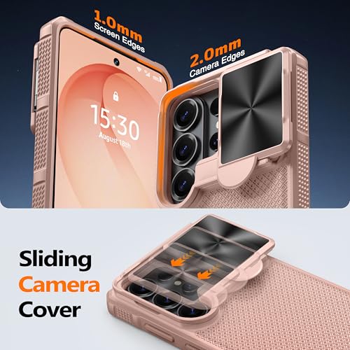 Image of Magnetic for Samsung Galaxy S26 Case,[Slide Camera Cover][Kickstand][Compatible with Magsafe][Military Grade Protection] Shockproof Rugged Case for Galaxy S26, Rose Gold