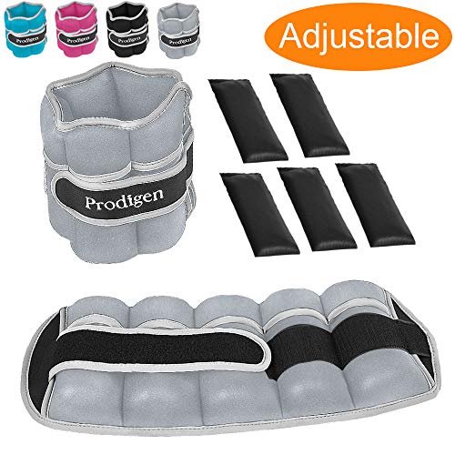 Prodigen Adjustable Ankle Weights Set for Men & Women Ankle Wrist Weight for Walking, Jogging, Gymnastics (Gray, 5lbs Each)
