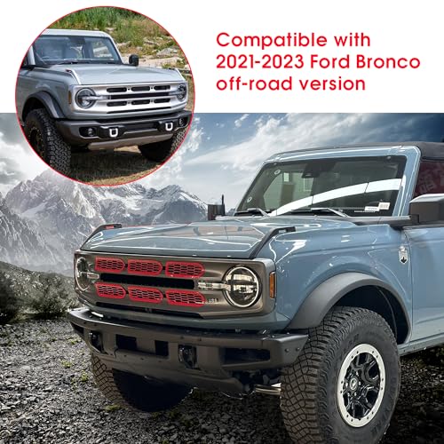 Image of sukemichi Red Front Grille Inserts Mesh Grill Cover for Ford Bronco | Decals stickers covers,Fits 2021-2026 Base /Big Bend /Outer Banks /Badlands exterior accessories,Not for Sport,ABS,6 Pack