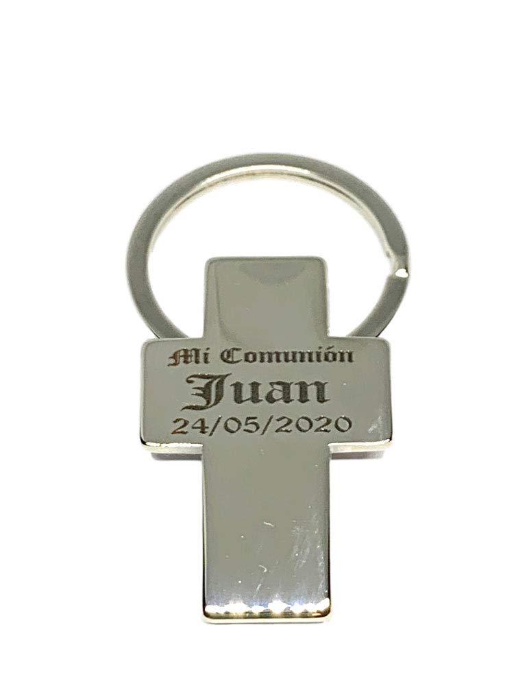 regalo grabado - Llavero Cruz Personalizado y Grabado | Ideal para Regalos de Comunión, Bautizo, Cumpleaños, Eventos Religiosos | Llavero Metal Personalizado | Unidades