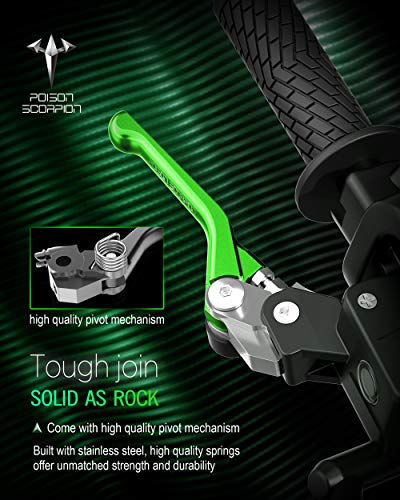 POISON SCORPION Pivot Clutch Brake Levers Foldable Adjustable 6061 T6 Aluminum Compatible with KX65 KX85 KX100 2001-2021 | KX125 KX250 00-04 | KX250F RMZ250 2004 | RMZ250 07-20 | RMZ450 05-20 Green - Thumbnail 4