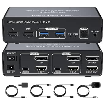 PVBCTCSID Displayport HDMI Switch KVM 3 PC 2 Monitors 4K60Hz