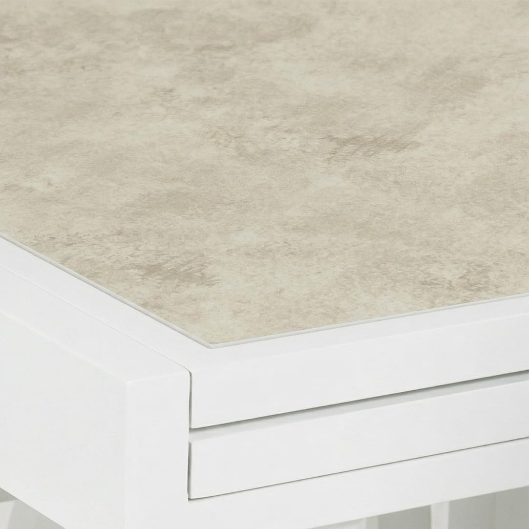 Mesa para Exterior, Extensible, Aluminio y Cristal, Color Blanco Envejecido, 135-270x90x76