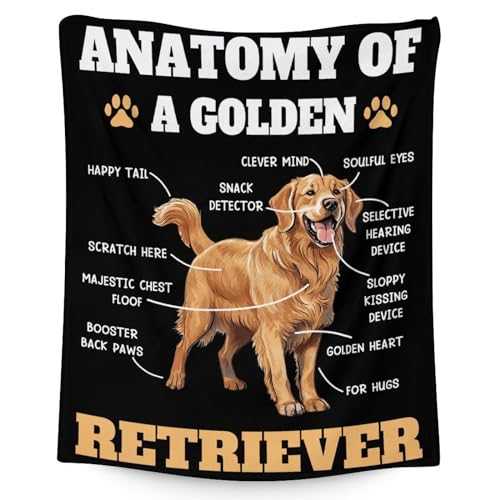 Golden Retriever Blanket - 40x50 Inches Size for Girls, Boys - Soft Fluffy Throw for Travel, Office - Black Novelty Fuzzy Gifts