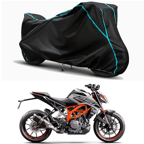 Image of Waterproof Bike Body Cover Compatible for | KTM 250 Duke BS6 | Taffeta Fabric, Sky Piping Design, Bottom Elastic Fit | Dustproof, Sun UV & Rain Protection for All Weather.