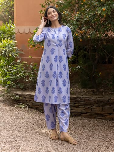 Image of Yashika Women's Cotton Blend Trendy Regular Fit Solid Printed Kurti with Stright Bottom |Kurti Set for Women