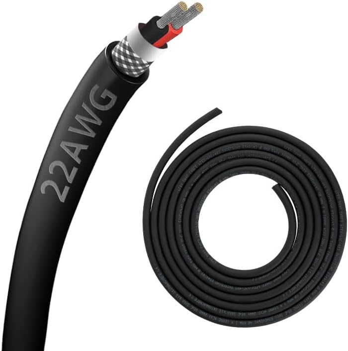 22AWG 22/2 2 Core Shielded Wire CNC Wire (30FT) UL2464 Tinned Copper Core 22 Gauge Cable Speaker Wire for CNC Router Machine, CNC VFD Spindle, Electrical Appliance, Transformer and 3D Printer,etc