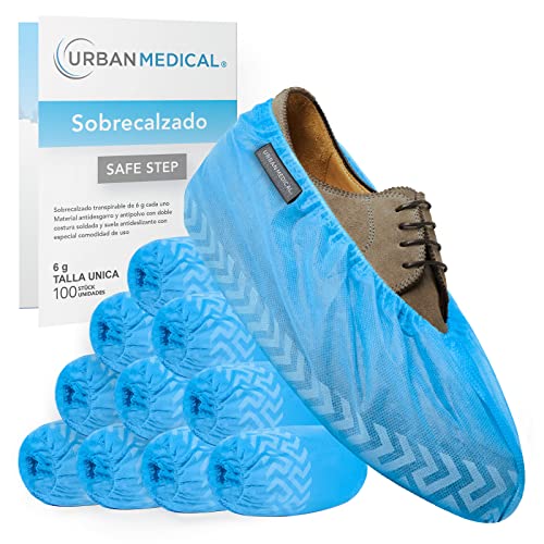 URBAN MEDICAL 100x Cubre Zapatos Transpirables desechables/reutilizables con suela antideslizante - SAFE STEP - Resistente al desgarro y la abrasión - Indoor y Outdoor - Onesize - 6g por Cubrezapato
