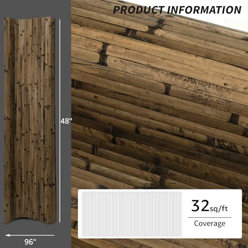Image of Art3d 48 x 96 in Pole Wrap Natural Bamboo Wall Panel, 2-Pack, Dark Burned