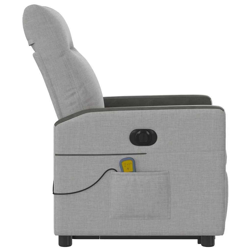Massagesessel elektrisch mit Aufstehhilfe Wolkengrau Stoffbezug 69x86x100 cm Relaxsessel mit 6-Punkt-Vibrationsmassage und Liegefunktion für Wohnzimmer Leseecke und Schlafzimmer