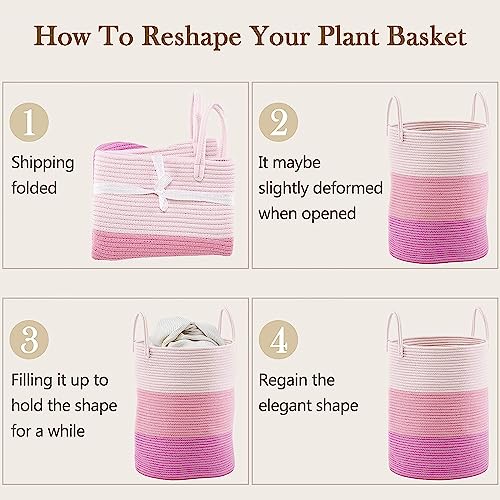 Image of Woven Rope Laundry Hamper Basket, Baby Nursery Hamper For Blanket Storage, Clothes Hamper For Laundry In Bedroom,Hall ( Extra (100L) (14 inchx14 inchx19 inch),(Pink))
