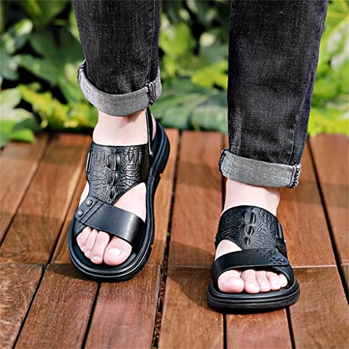 Men's Sandals Slippers Cowhide Genuine Leather Beach Shoes Men's Trend Casual Non-Slip Two Uses Sandals(42)3