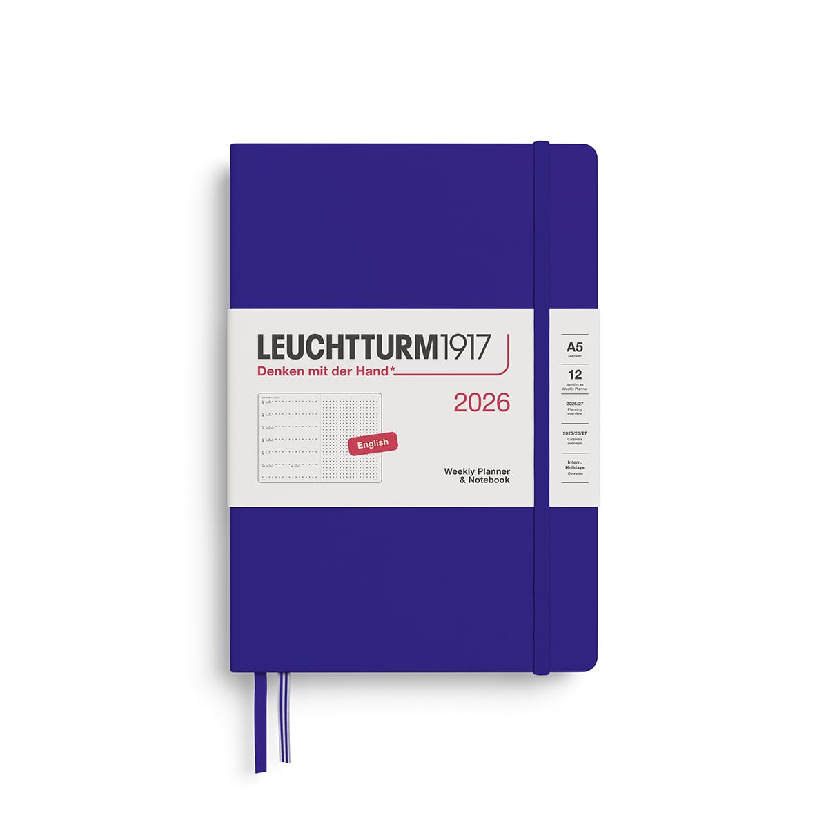 LEUCHTTURM1917 372705 Weekly Planner & Notebook Dotted Medium (A5) 2026, 12 Months, Ink, English