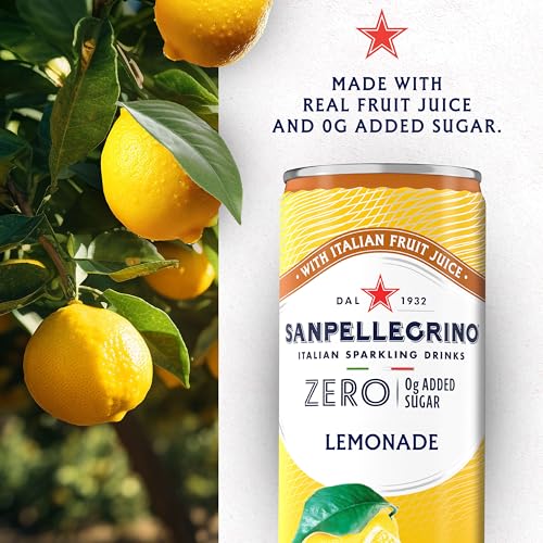 Image of Sanpellegrino Zero Grams Added Sugar Italian Sparkling Drinks Lemonade, Sparkling Lemon Beverage, 24 Pack of 11.15 Fl Oz Cans