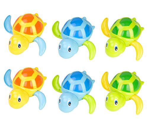 Zooawa [6 Pcs] Turtle Bath Toy Baby Toddler Toys Summer Pool Water Bath Fun Time Cute Sets,Eco-Friendly Material, 3 Colors - Blue, Orange, Green