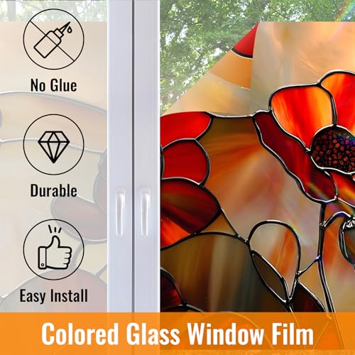 Película para ventana BVBOX 17.5" x 39.3" Floral Roja miniatura 6