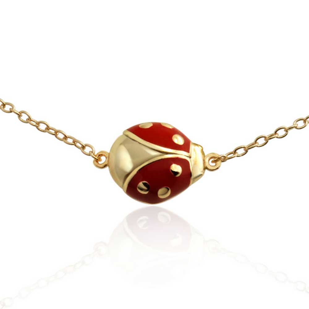 Bling Jewelry Cavigliera con ciondolo coccinella rossa e ape regina da giardino per donne e adolescenti, placcata in oro 14K, argento sterling .925, regolabile da 9 a 10 pollici.