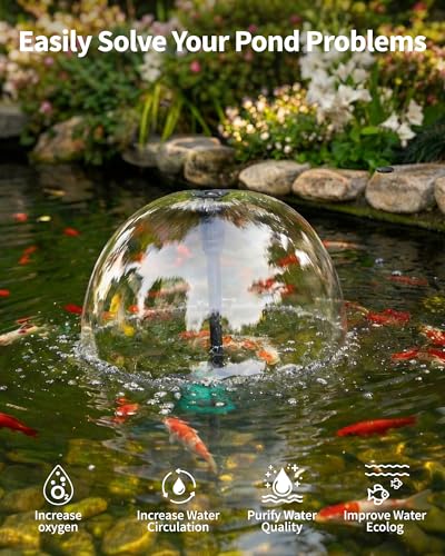 Image of POPOSOAP Pond Pump with LED Lights, 660GPH Submersible Pump RGB Pond Filter System with Adjustable Height & Water Flow for Garden Pond Fish Tank Day & Night Pond Decoration -P1104D