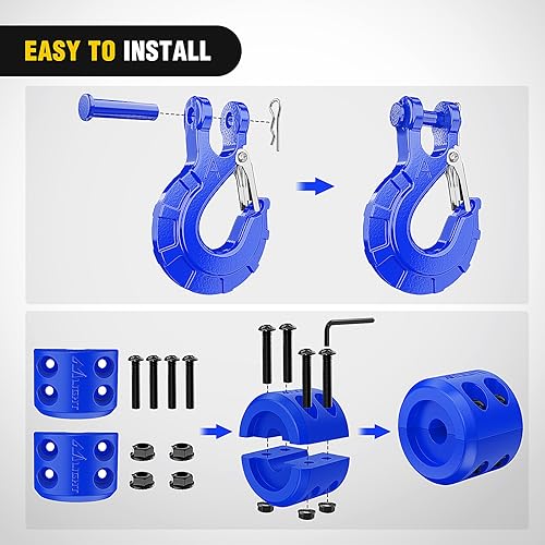 Image of Nilight Forged Steel Winch Hook 3 /8 inch Grade 70 Safety Latch Winch Cable Hook Stopper & Clevis Slip Hook Sets, Included Allen Wrench,Max 35,000 lbs, Blue