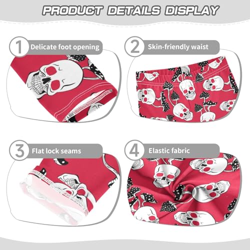 Skull and Mushroom Girls Leggings,Workout Leggings for Girls Toddler Athletic Leggings Size for 3-10T3