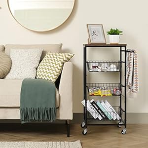 smusei Kitchen Cart on Wheels 4 Tier Metal Moveable Kitchen Cart with Storage Rolling Utility Storage Cart with Pull Out Baskets for Home Bathroom Pantry