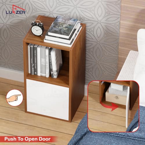 Image of Lukzer 2 Layer Wooden Book Rack /Shelf /Stand | MR-021 /Oak Brown | Multipurpose Storage Cabinet & Bookshelf with Open & Enclosed Shelves | Compact Organizer for Bedroom, Kitchen, Living Room & Office