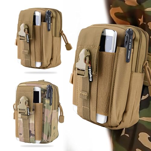 Image of Kraptick Multi-Purpose Water Resistant Waist Bag with Dual Compartment, Waist Bag Mobile Phone Holder, Waist Pack for Men, Women Camping Hiking Pouch (Beige & Khaki) (Combo of 2)