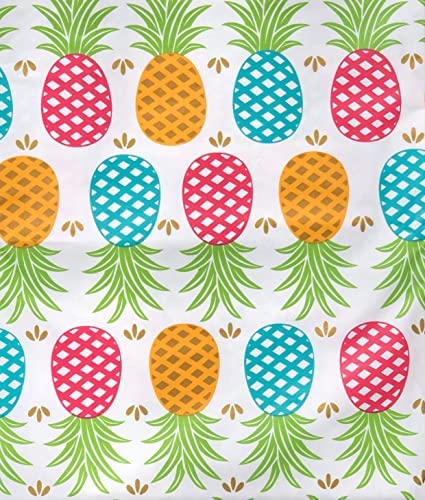Mainstream International Vividly Colored Tropical Lattice Pineapples Peva Vinyl Flannel Back Tablecloth (70" Round With Zippered Umbrella Hole) #TOP2