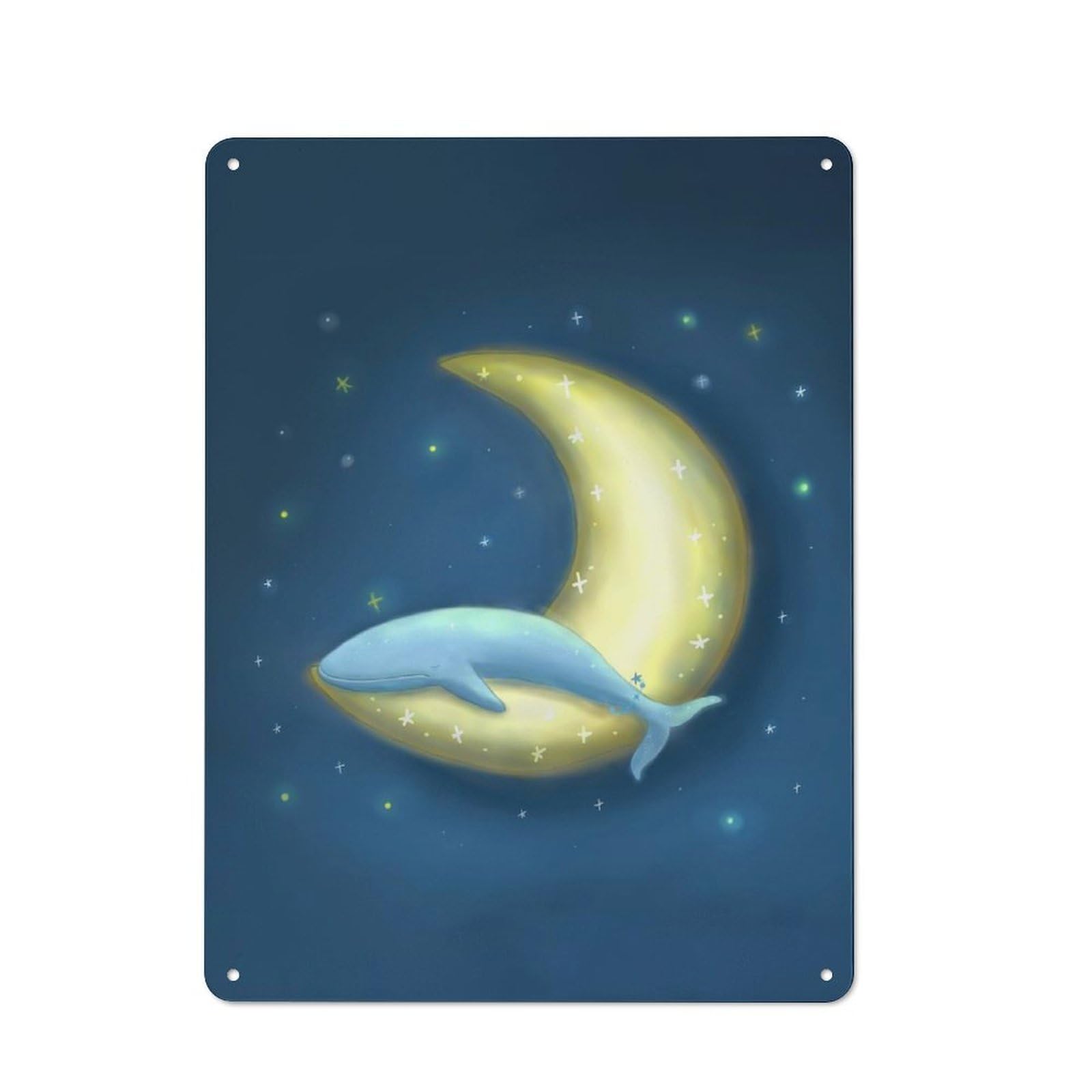 Junmoney Lonely Whale And Moon Retro Metal Sign 40X30cm For Hobby Room Or Studio, Autumn Wall Decor For Creative Interior Collectors