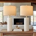 PORTRES 24" Farmhouse Ceramic Table Lamp Set of 2 for Bedroom Living Room White Desk Decor Bedside Lamps for Study Room Office Dorm Modern Accent Nightstand Lamp End Table Lamps