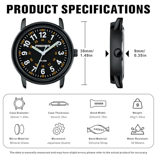 PINDOWS Women's Nurse Watch with Luminous Dial, 12/24 Hour Display, Waterproof Silicone Band for Medical Professionals - Image 5