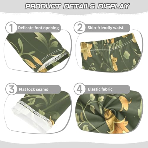 Toddler Girls Leggings Printed Yoga Pants Leggings Green Foliage Yellow Flower for Kids3