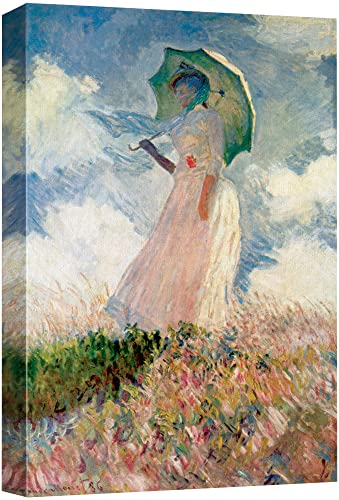 wall26 Canvas Print Wall Art Woman with Parasol, Facing Left by Claude Monet Historic Cultural Illustrations Impressionism Scenic Colorful Multicolor for Living Room, Bedroom, Office - 12"x18"