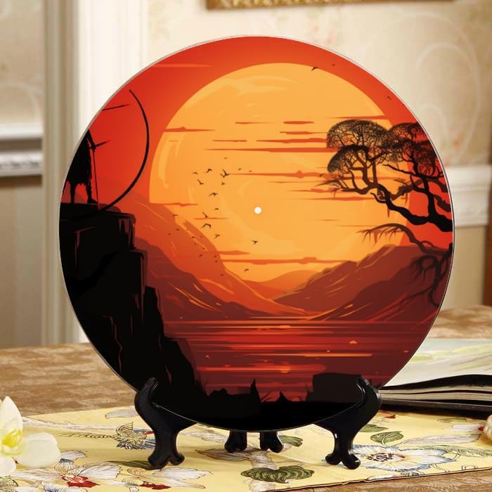 Minimalism 10-inch Ceramic Plate for Wall Display or Tabletop, with Stand & Hook DP-09870062