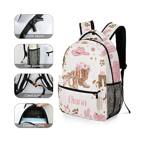 Floral Cowgirl Wild Hoots Hats Personalized School Backpack for Kid-Boy/Girl Primary Daypack Travel Bookbag3