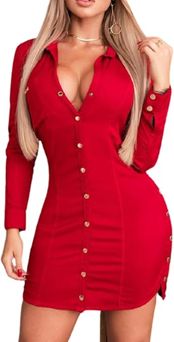 button front red dress