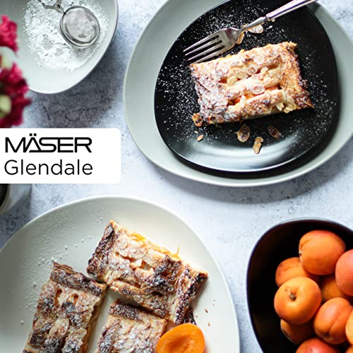 MÄSER 931730 Serie Glendale, Geschirr Set für 4 Personen in moderner asymmetrischer Nierenform, 16-teiliges Kombiservice in seidenmattem Schwarz, Steinzeug