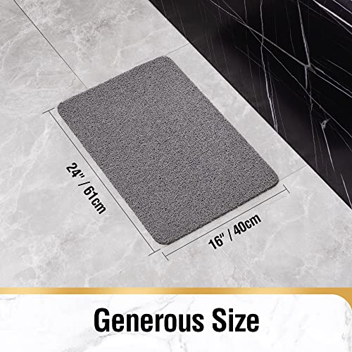 Hitslam 24 X 16 Inch Bathtub Mat Non Slip With Drain, Soft Pvc Loofah Shower Bath Mat For Tub, Quick Drying Bathroom, Grey #TOP6