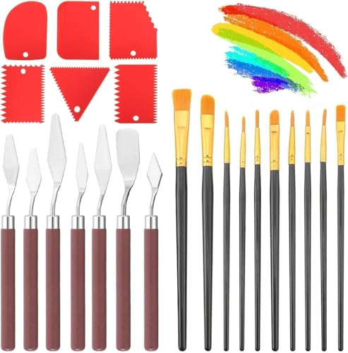 EEEKit 23 PCS Palette Knife Set, Stainless Steel Spatula Pallet Knife with Art Paint Brush, Plastic Scraper for Oil Canvas, Watercolor, Acrylic Painting