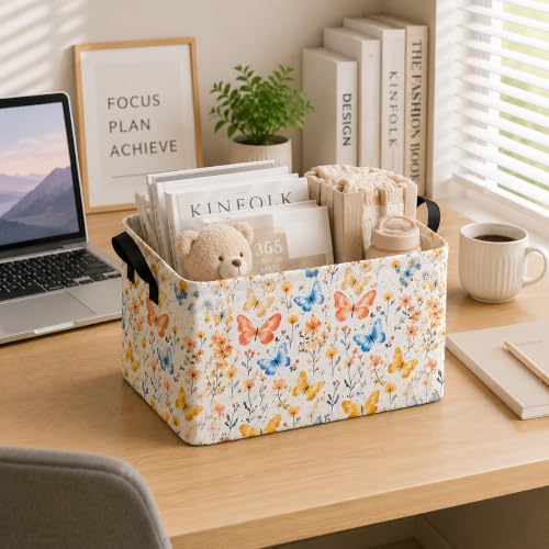 Image of Rectangle Storage Basket Fall Wildflower Decor Cute Bins for Girls
